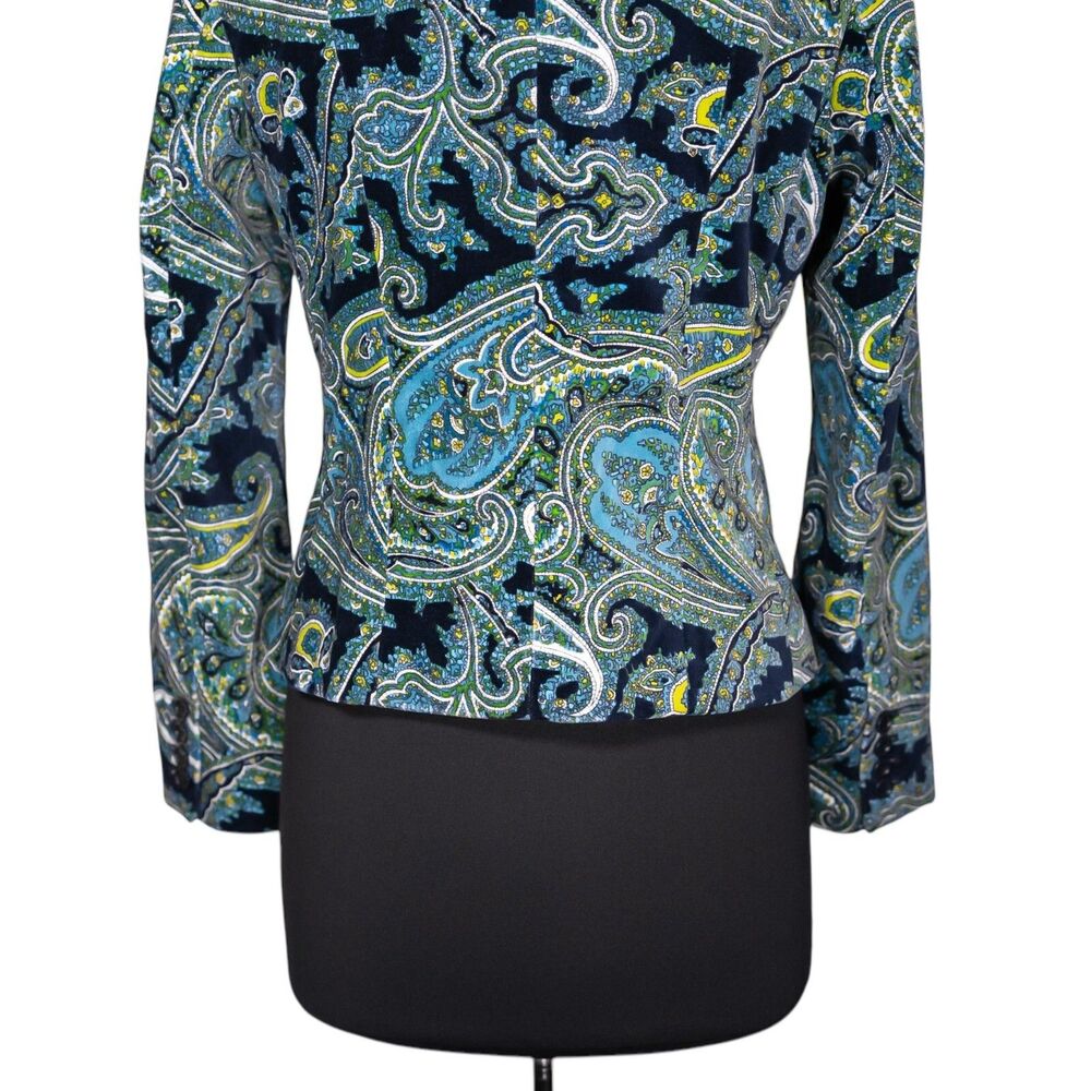 Talbots Womens Blazer 8P Petite Blue Green Paisley Velvet Stretch Lined Jacket - Picture 9 of 10